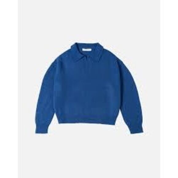 Second Skin Blue Italian Mohair Wool Comfort Polo Knit Sweater Men's Size Small - Picture 1 of 6